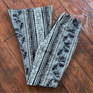 Satina Black and White Boho Print Flare Lounge Palazzo Pants